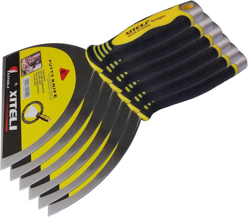 ESreake 6-Pack Putty Scraper, 6" Putty Knives with Plastic Ergonomic Handle for Taping Paint Wall Floor Tile, Metal Spackle Tools Knife,Remover for Wood, Wallpaper Scraper (6") - Image 1